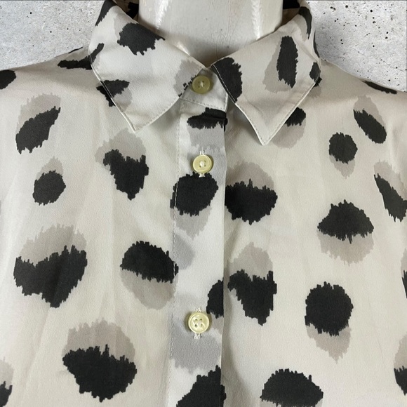 Banana Republic Women's XL Dillon Shirt White Gray Button Front Semi Sheer E277 - Picture 2 of 10